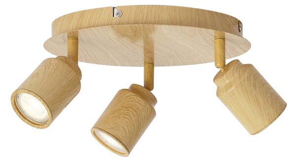 Plafoniera Japandi in legno chiaro con faretti orientabili 3 luci IP44 - Ducha