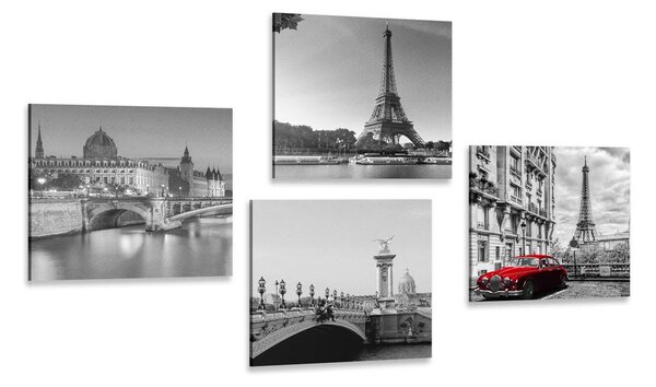 Set di quadri – Parigi con auto rossa retrò