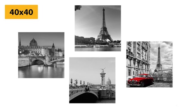Set di quadri – Parigi con auto rossa retrò