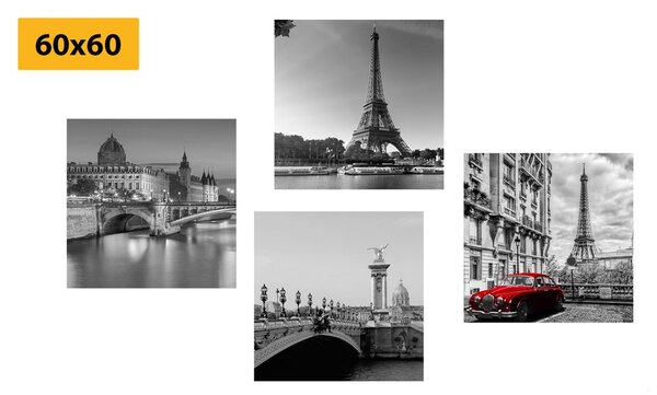 Set di quadri – Parigi con auto rossa retrò
