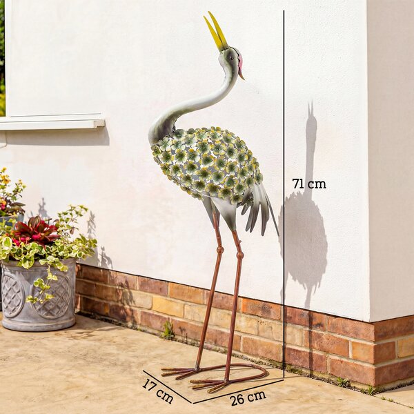 Outsunny Statue da Giardino, Scultura di Airone in Metallo, Statue di Uccelli 71 cm, per Cortile, Stagno, Terrazza, Verde | Aosom Italy
