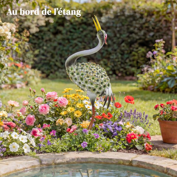Outsunny Statue da Giardino, Scultura di Airone in Metallo, Statue di Uccelli 71 cm, per Cortile, Stagno, Terrazza, Verde | Aosom Italy