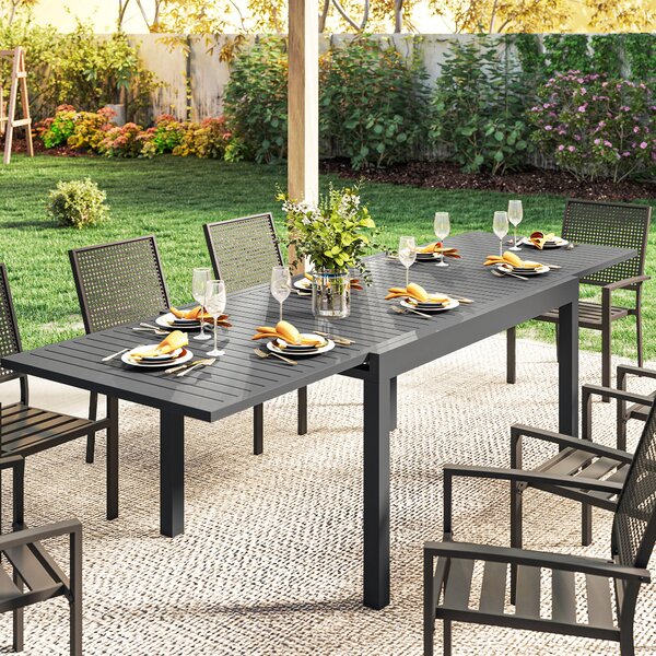 Outsunny Tavolo da Giardino Allungabile per 6 a 10 Persone, Tavolo Esterno in Alluminio con Piano a Doghe, Piedini Regolabili, Grigio Scuro | Aosom Italy