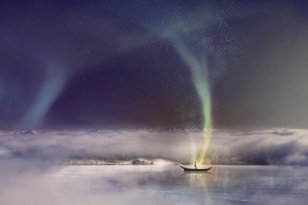 Stampa su tela – Aurora boreale sopra il lago
