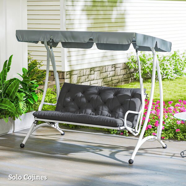 Outsunny Cuscino per Panca da Giardino o per Dondolo da Giardino 120x110x12 cm 2 Posti con 6 Lacci di Fissaggio Nero | Aosom Italy