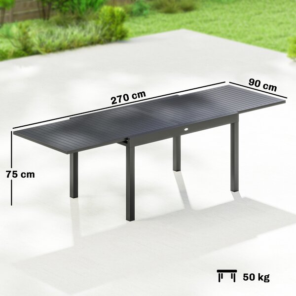 Outsunny Tavolo da Giardino Allungabile per 6 a 10 Persone, Tavolo Esterno in Alluminio con Piano a Doghe, Piedini Regolabili, Grigio Scuro | Aosom Italy