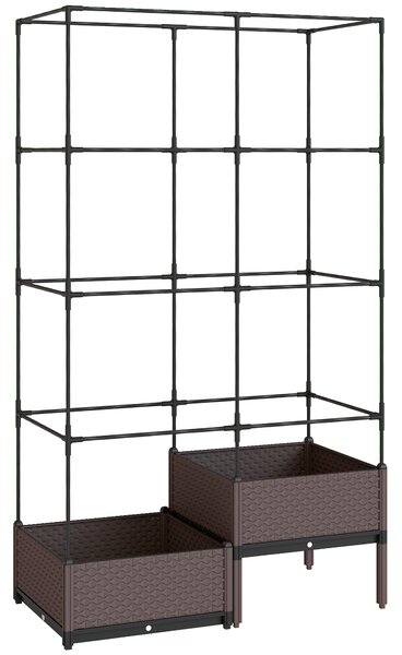 Outsunny Fioriera con Griglia Metallica per Piante Rampicanti 2 Vaschette in PP con Fori di Drenaggio 100x50x174 cm Nero | Aosom Italy