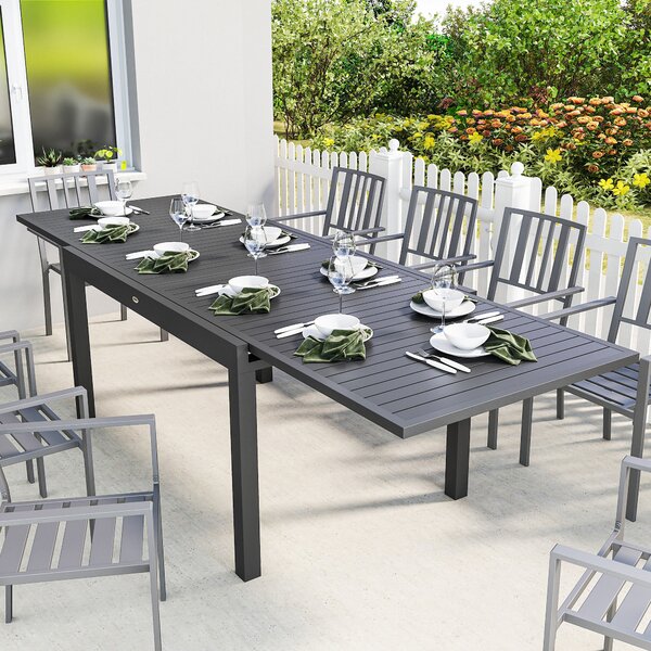 Outsunny Tavolo da Giardino Allungabile per 6 a 10 Persone, Tavolo Esterno in Alluminio con Piano a Doghe, Piedini Regolabili, Grigio Scuro | Aosom Italy