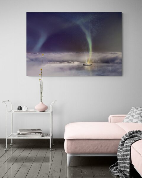 Stampa su tela – Aurora boreale sopra il lago