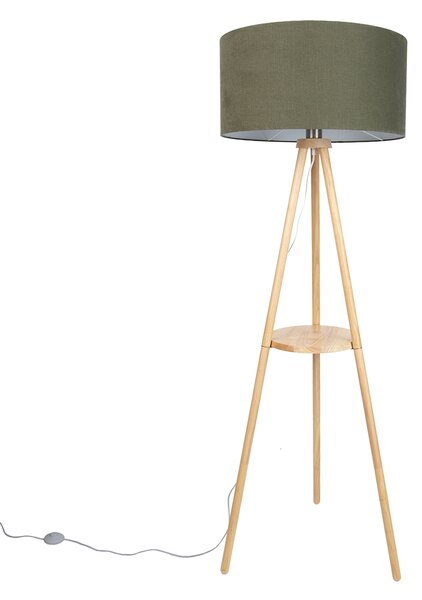 Lampada da terra a treppiede in legno con paralume verde 50 cm - Lou