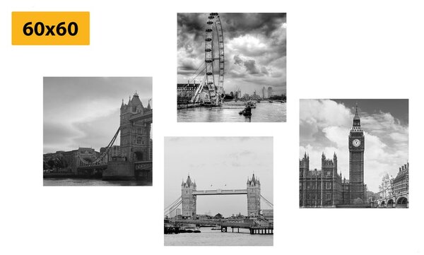 Set di quadri – Londra misteriosa in bianco e nero