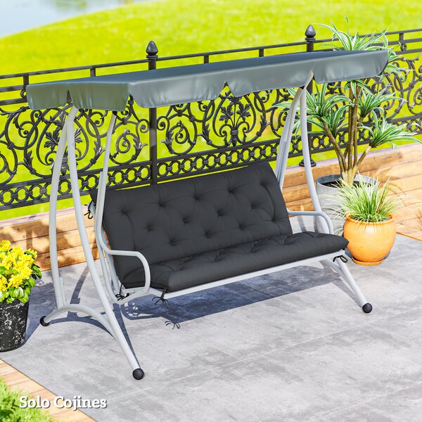 Outsunny Cuscino per Panca da Giardino o per Dondolo da Giardino 120x110x12 cm 2 Posti con 6 Lacci di Fissaggio Nero | Aosom Italy