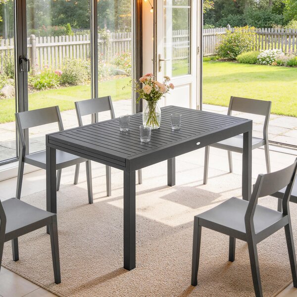 Outsunny Tavolo da Giardino Allungabile per 6 a 10 Persone, Tavolo Esterno in Alluminio con Piano a Doghe, Piedini Regolabili, Grigio Scuro | Aosom Italy