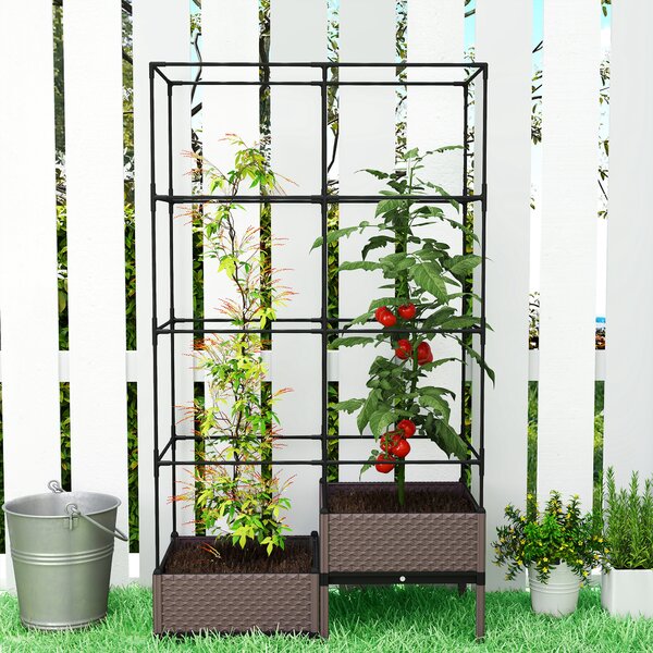 Outsunny Fioriera con Griglia Metallica per Piante Rampicanti 2 Vaschette in PP con Fori di Drenaggio 100x50x174 cm Nero | Aosom Italy
