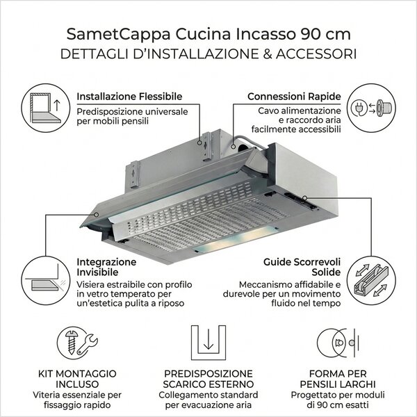 Samet Cappa Cucina Aspirante/Filtrante Incasso Larghezza 90 cm Profondit 35 cm Classe D colore Alluminio - PRF0181234