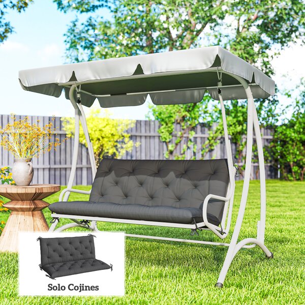 Outsunny Cuscino per Panca da Giardino o per Dondolo da Giardino 120x110x12 cm 2 Posti con 6 Lacci di Fissaggio Nero | Aosom Italy