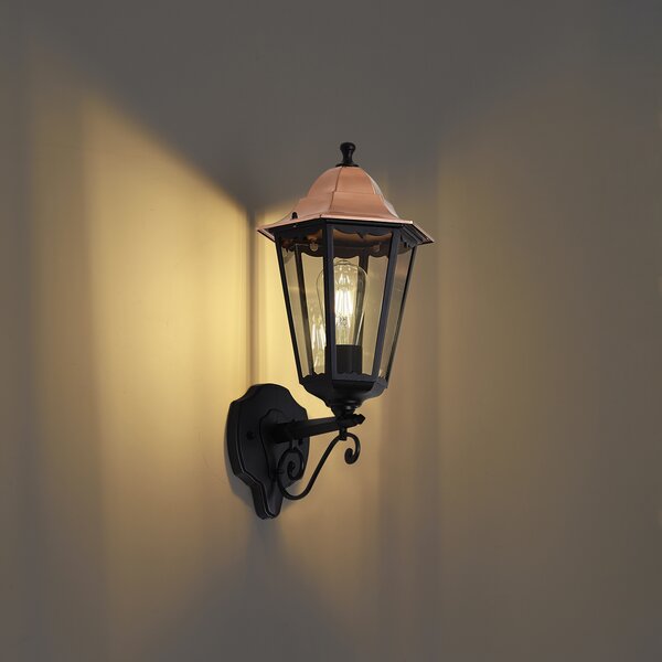 Lampada da parete classica nera con rame IP44 - Havana