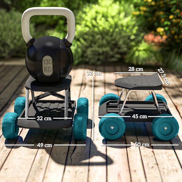 Outsunny Sedile da giardino su ruote sgabello da giardinaggio vassoio porta-attrezzi per diserbare piantare 50 x 49 x 32 cm verde scuro | Aosom Italy