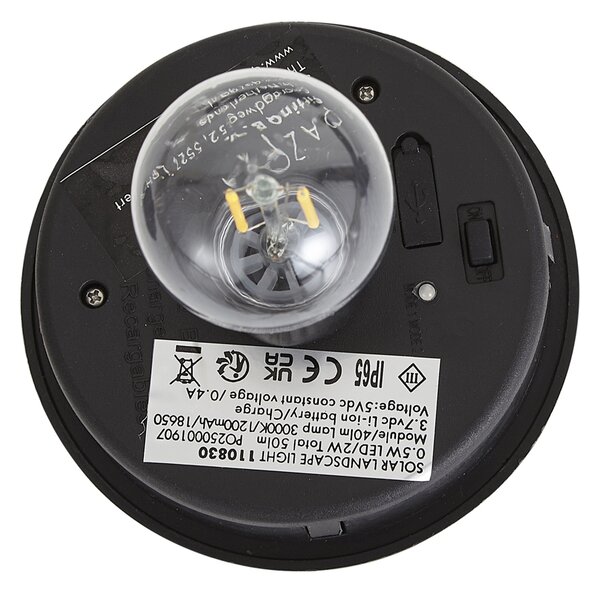 Dissuasore da esterno moderno nero con vetro scanalato con LED solare IP65 - Ribble Mushroom