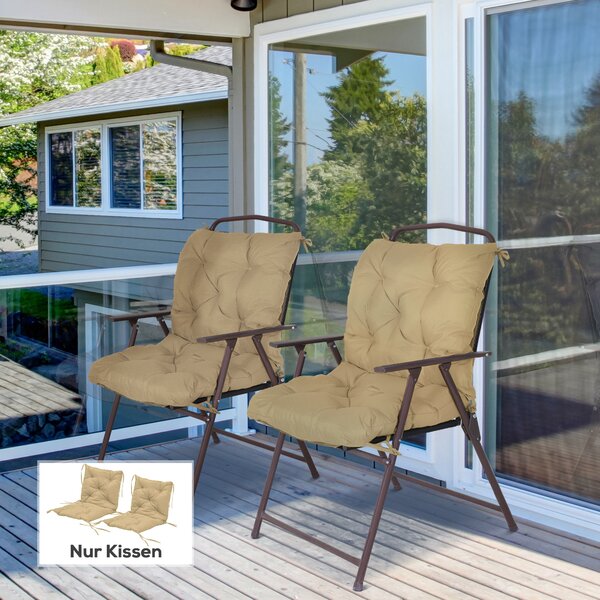 Outsunny Set da 2 cuscini, 98 x 50 cm cuscini per sedia con laccetti, rivestimento in tessuto, 8 cm spessi Khaki | Aosom Italy