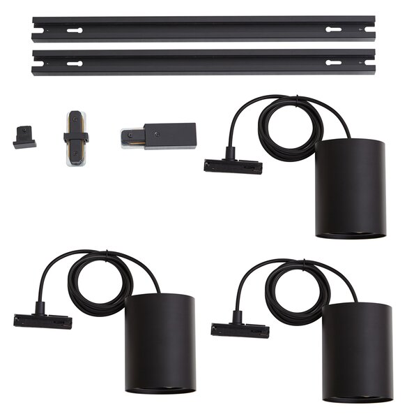 Sistema di illuminazione a binario moderno con 3 luci a sospensione nero 1 fase - Iconic Holt