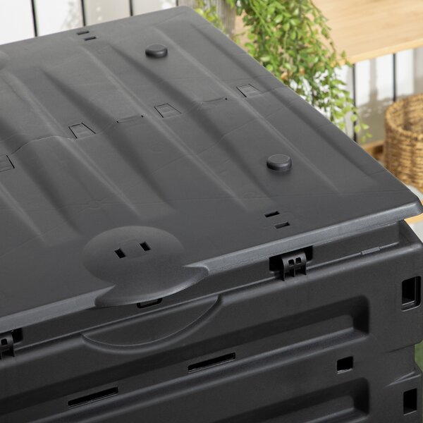 Outsunny Compostiera da giardino 450 L, contenitore per compost da giardino, 80 aperture di aerazione e 2 porte scorrevoli, 69 x 71 x 103 cm, nero | Aosom Italy