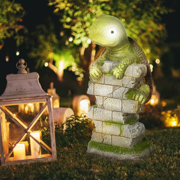 Outsunny Statua da giardino "Piccola tartaruga", decorazione da giardino, resistente alle intemperie, incl. luce solare | Aosom Italy