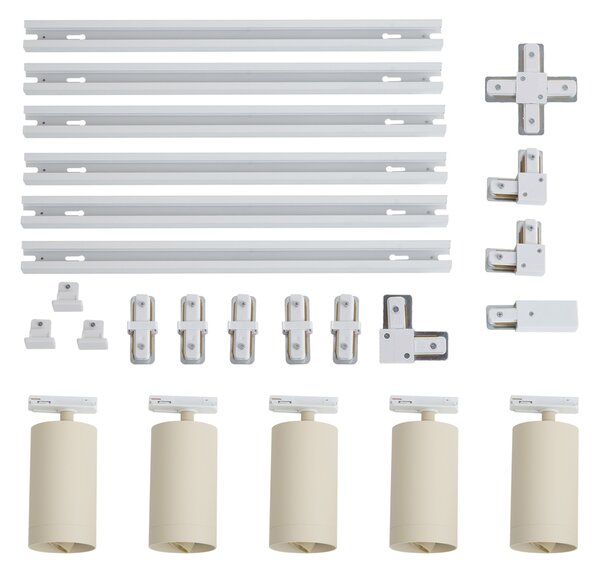 Sistema di illuminazione a binario moderno con 5 faretti bianco e beige 1-Fase GU10 70mm - Iconic Jeana Luxe