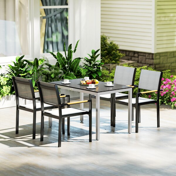 Outsunny Tavolo da Giardino in Alluminio 120x70 cm Resistente alle Intemperie, Tavolo per Balcone Effetto Legno, per 4-6 Persone Nero | Aosom Italy