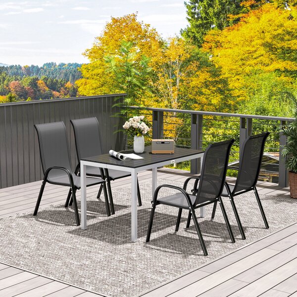 Outsunny Tavolo da Giardino in Alluminio 120x70 cm Resistente alle Intemperie, Tavolo per Balcone Effetto Legno, per 4-6 Persone Nero | Aosom Italy