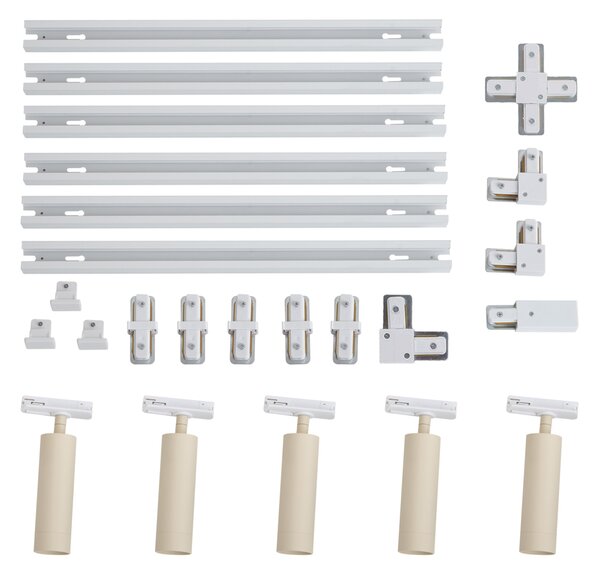 Sistema di illuminazione a binario moderno con 5 faretti bianco e beige monofase GU10 35mm - Iconic Jeana Luxe