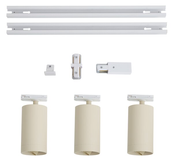 Sistema di illuminazione a binario moderno con 3 faretti bianco e beige 1 fase GU10 70mm - Iconic Jeana Luxe