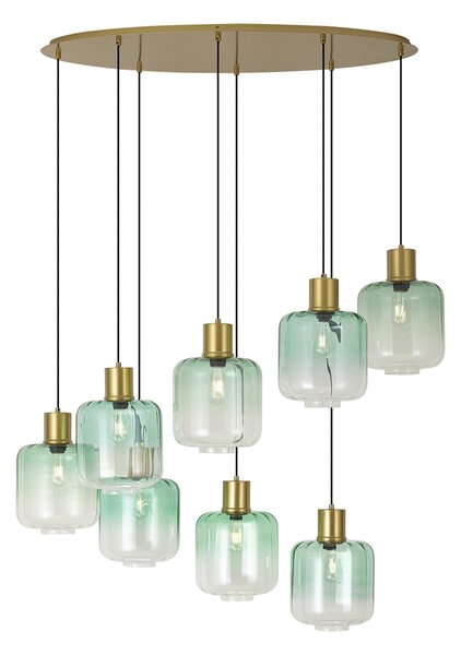 Lampada a sospensione Hotel Chic ottone con vetro blu e verde 8 luci - Qara