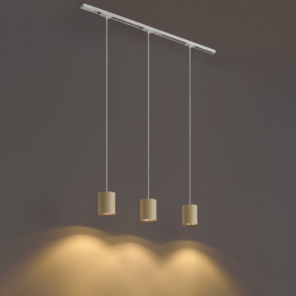 Sistema di illuminazione a binario moderno con 3 luci a sospensione bianco con beige monofase - Iconic Holt