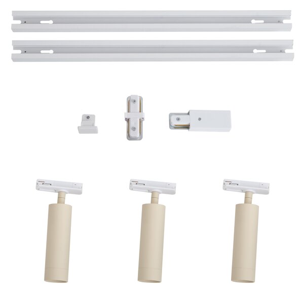 Sistema di illuminazione a binario moderno con 3 faretti bianco e beige monofase GU10 35mm - Iconic Jeana Luxe