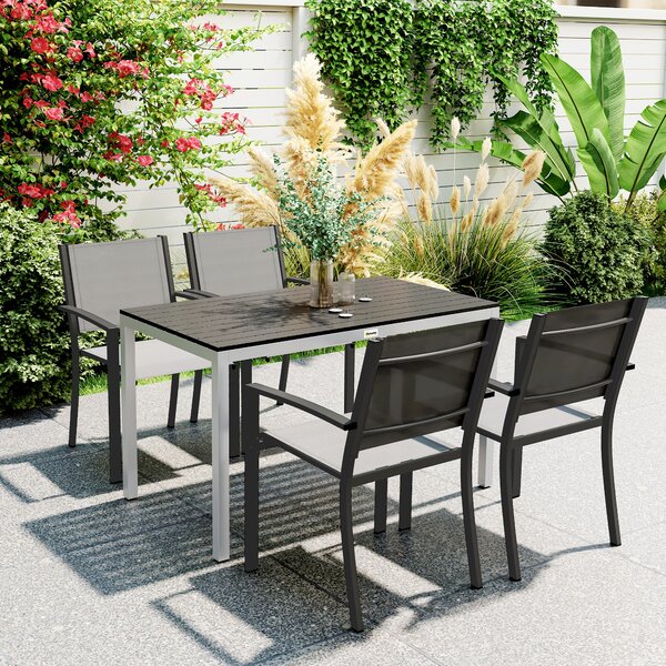Outsunny Tavolo da Giardino in Alluminio 120x70 cm Resistente alle Intemperie, Tavolo per Balcone Effetto Legno, per 4-6 Persone Nero | Aosom Italy