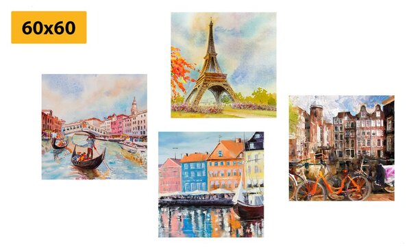 Set di quadri – Città dipinte in colori pastello