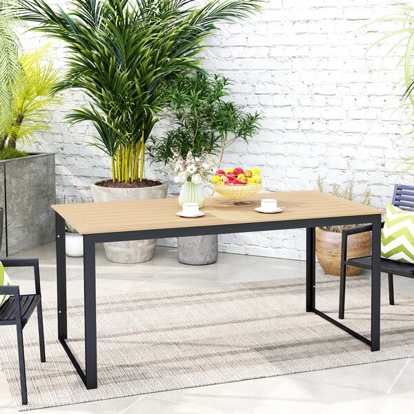 Outsunny Tavolo da giardino per 6 persone 160 x 80 cm Resistente alle intemperie Tavolo da balcone con piano a doghe, tavolo buffet outdoor Teak | Aosom Italy