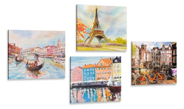 Set di quadri – Città dipinte in colori pastello