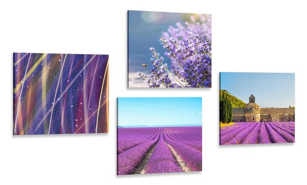 Set di quadri – Campo di lavanda con astrazione