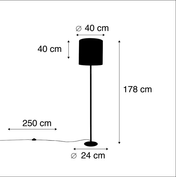 Lampada da terra nera con paralume in velluto rosso con oro 40 cm - Simplo