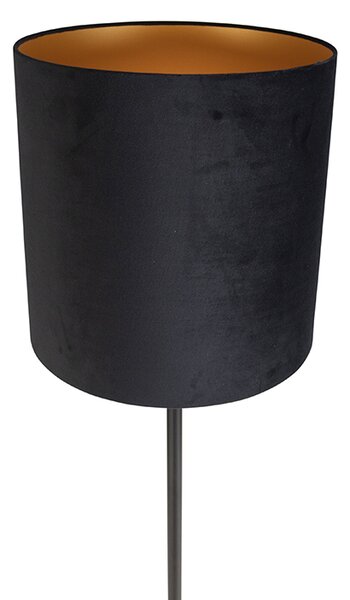 Lampada da terra nera con paralume in velluto nero con oro 40 cm - Simplo