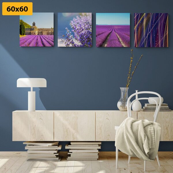 Set di quadri – Campo di lavanda con astrazione