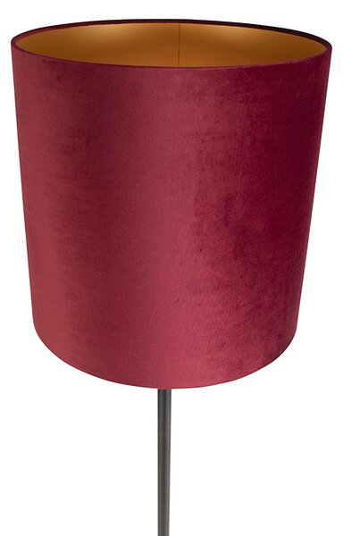 Lampada da terra nera con paralume in velluto rosso con oro 40 cm - Simplo