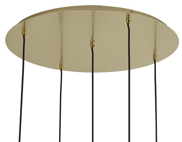 Lampada a sospensione Hotel Chic ottone con vetro blu e verde 5 luci - Qara