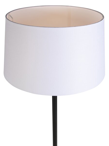 Lampada da terra nera con paralume in lino bianco 45 cm - Simplo