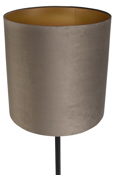 Lampada da terra nera con paralume in velluto color tortora e oro 40 cm - Simplo