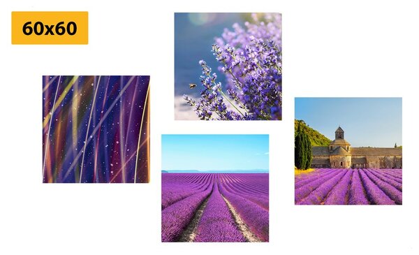 Set di quadri – Campo di lavanda con astrazione