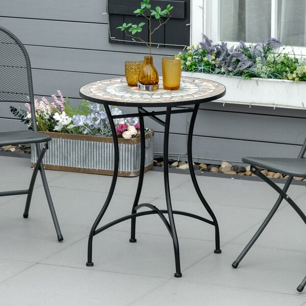 Outsunny Tavolo da giardino Ø60 cm, Tavolino da balcone resistente alle intemperie in metallo, Tavolo da pranzo outdoor, Tavolino da campeggio, Tavolino rotondo per terrazza giardino balcone Verde+Beige+Bianco | Aosom Italy