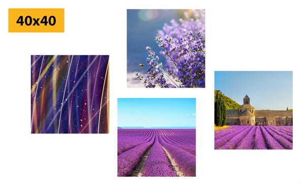 Set di quadri – Campo di lavanda con astrazione